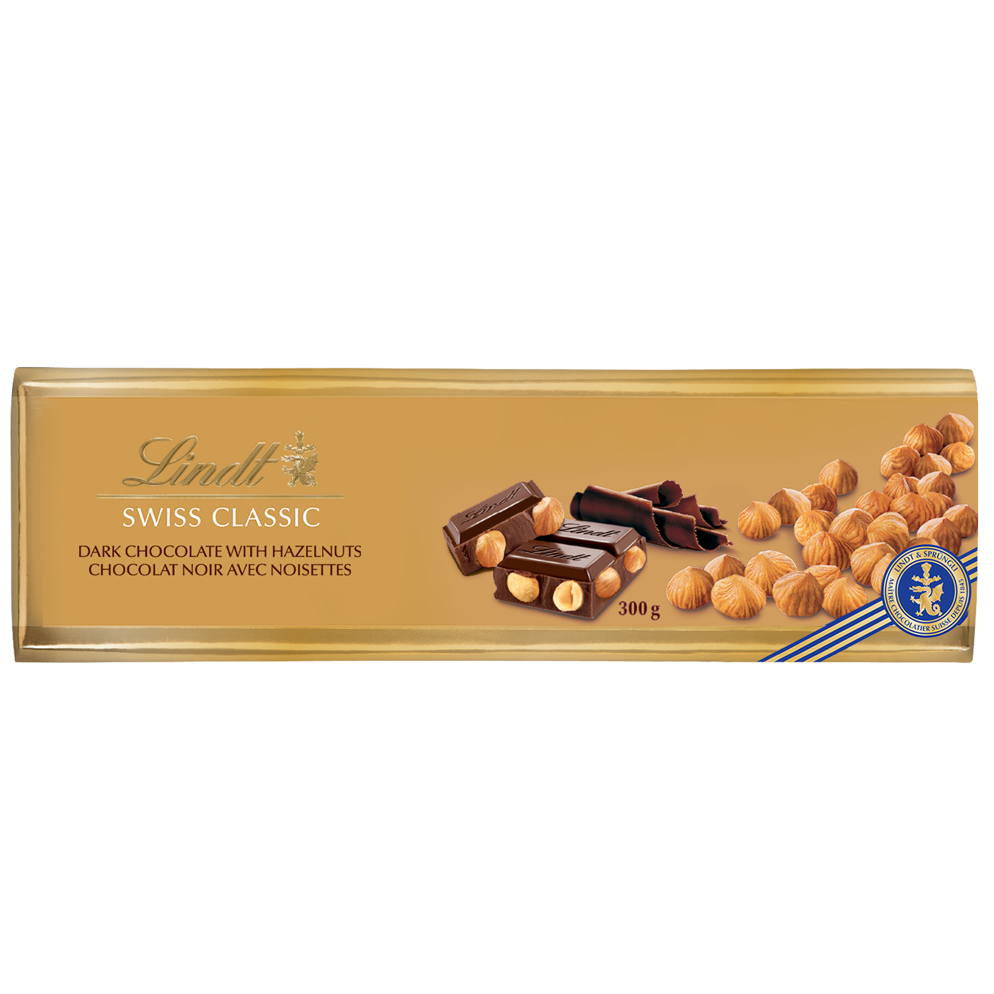 Lindt SWISS CLASSIC Dark Chocolate and Hazelnut Bar 300G